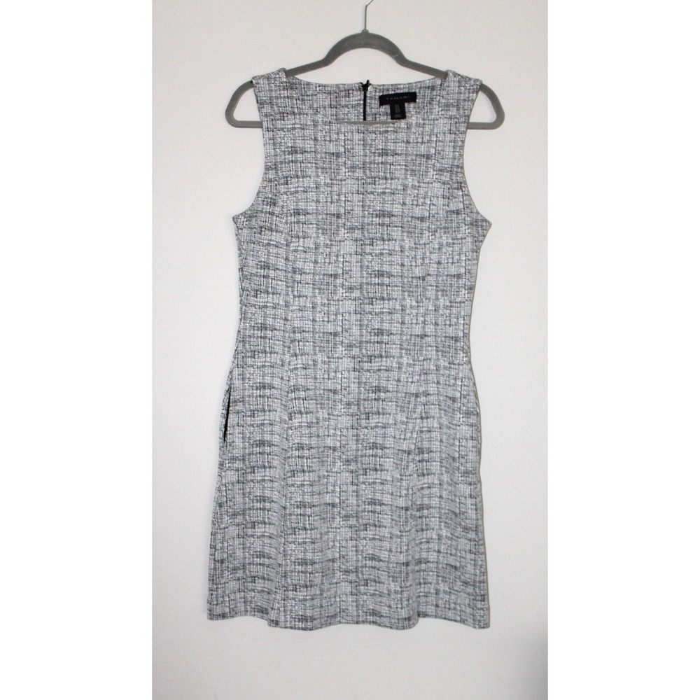 Tahari A-Line Knit Women's Black White Glen Plaid Summer Sleeveless Dress Size 8